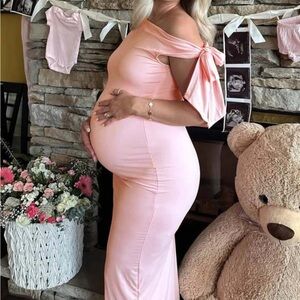 Elegant Pink Off-Shoulder Maternity Dress